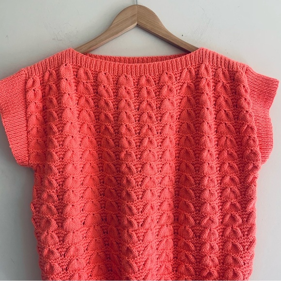 Crochet Vintage Coral Cap Sleeve Crew Sweater Women's Size Medium - Picture 5 of 14
